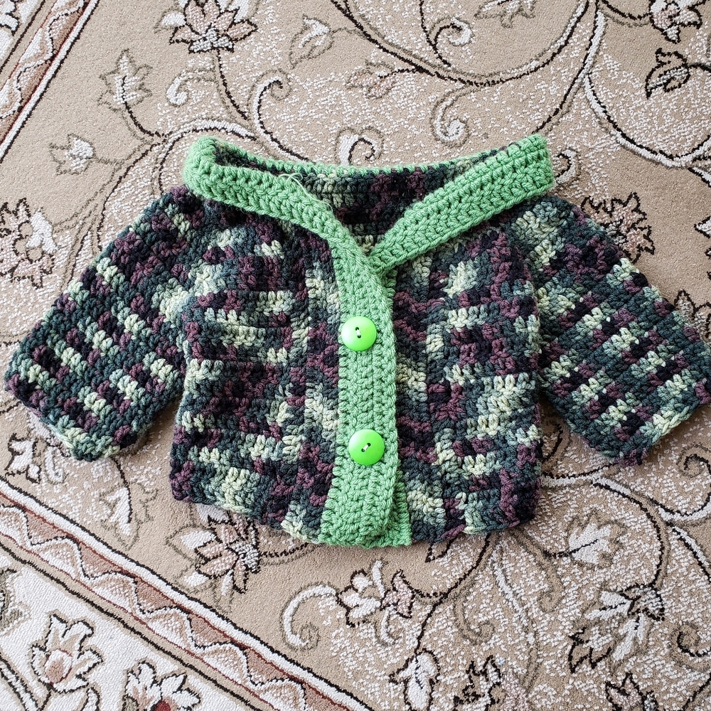 Crochet baby cardigan sweater camouflage